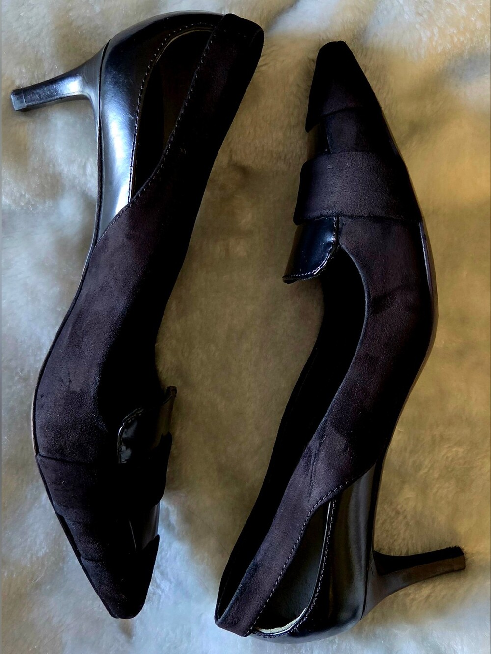 Tory Burch Black Suede Pointed Toe Slingback Heels with Leather Accent